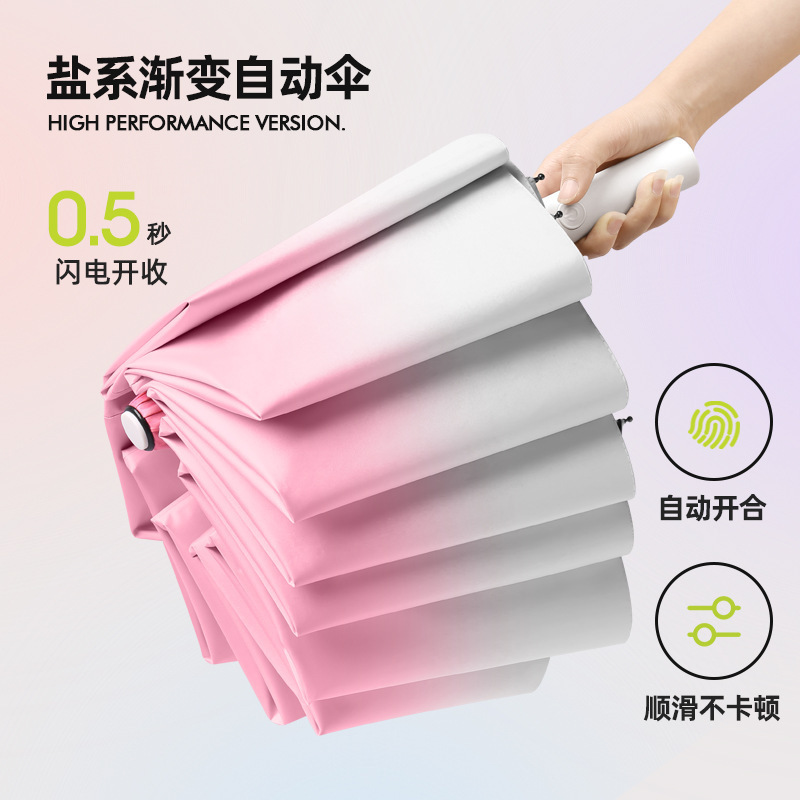 fully automatic UV resistant processing gradient color, rain and shine dual purpose folding umbrella