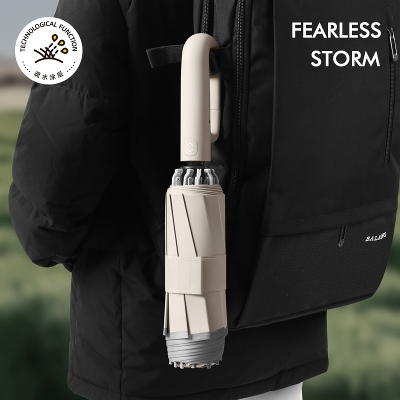 New Product Easy Carry Unique Wholesales reverse 3 Folding Umbrella With Hook Loop Lock Handle