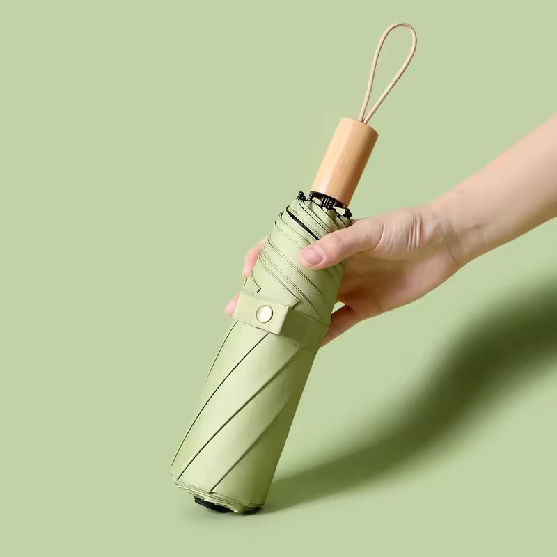 Wood Handle 3 Fold Folding Umbrella