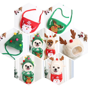 Pet Hat and Saliva Towel Pet Dog Christmas style Scarf Hat Bib Autumn Winter dog saliva scarf bib