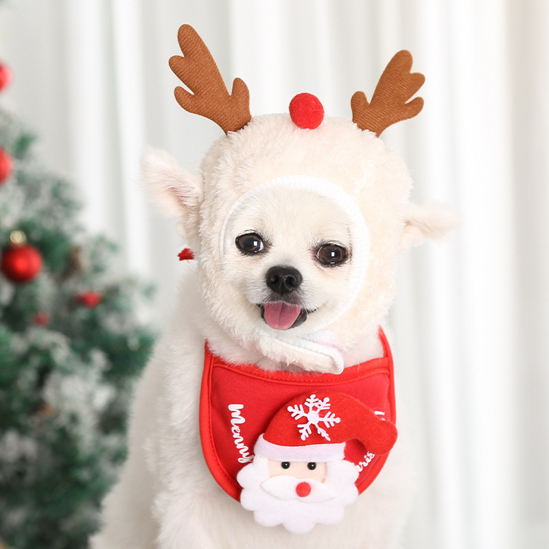 Pet Hat and Saliva Towel Pet Dog Christmas style Scarf Hat Bib Autumn Winter dog saliva scarf bib