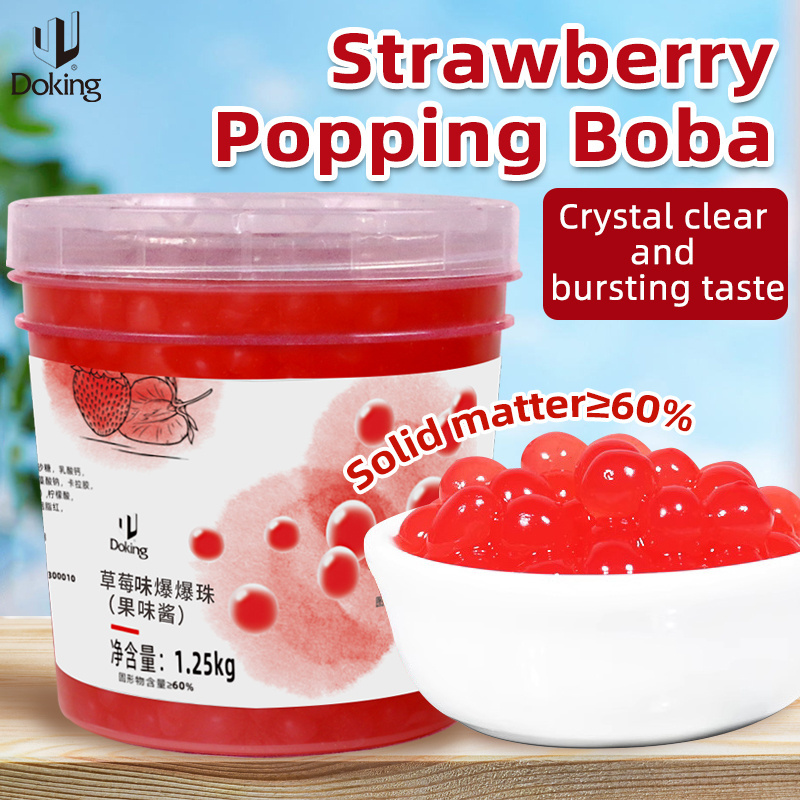 Dooking Factory Bursting Juicy Ball Tapioca Pearls Strawberry Popping Boba Pearls for Bubble Tea Ingredients