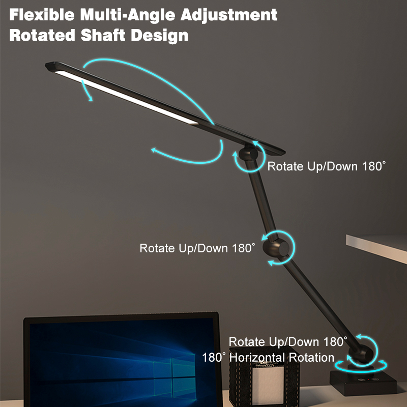 Stepless Dimming Metal Swing Arm Desk Light 3 Modes 45 Minutes Timer Clip Light Charge Table Lamp With Long Arm