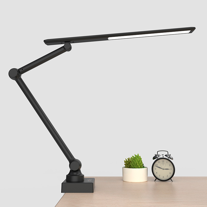 Stepless Dimming Metal Swing Arm Desk Light 3 Modes 45 Minutes Timer Clip Light Charge Table Lamp With Long Arm