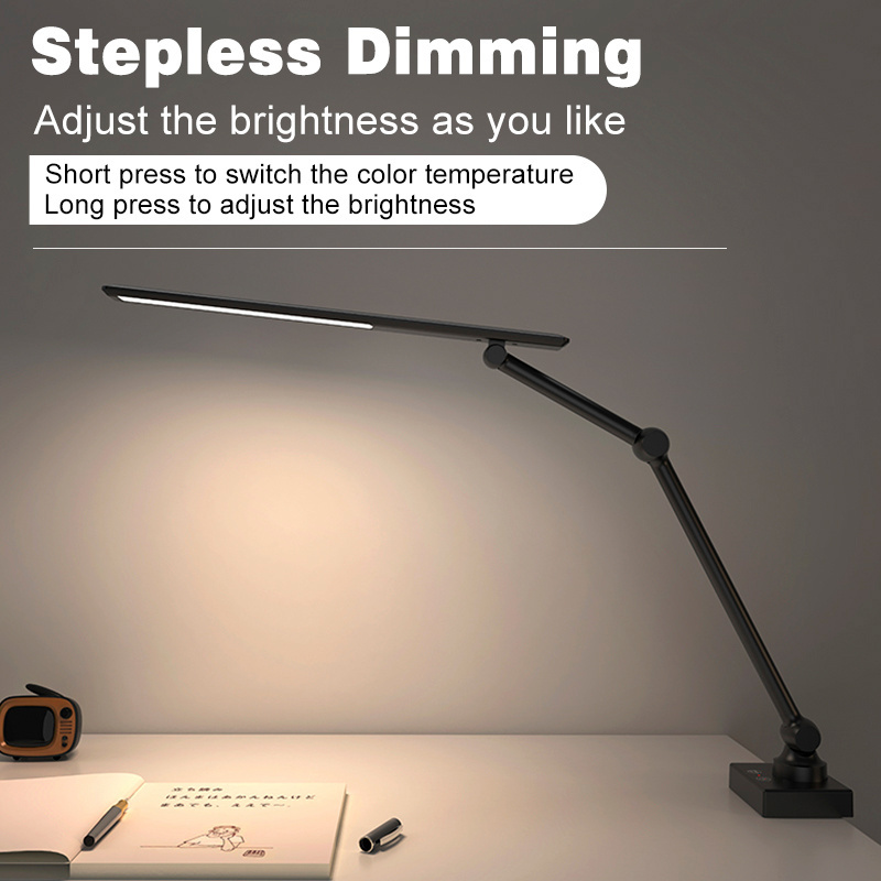 Swing Arm Desk Light Minutes Timer Clip Light Charge Table Lamp Stepless Dimming Metal 3 Modes 45 LED 10 Electric Telefono ABS