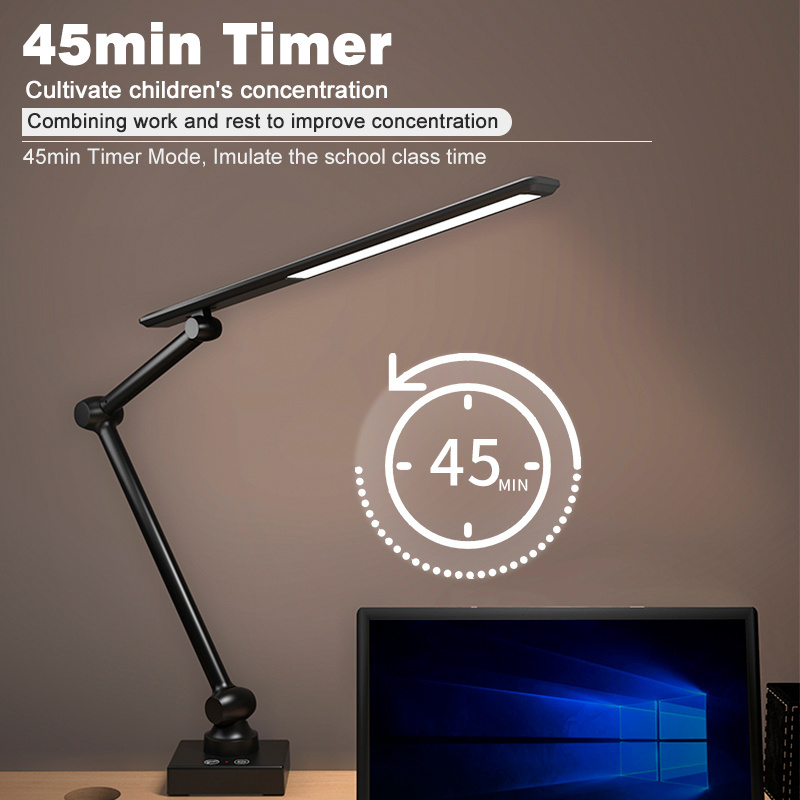 Swing Arm Desk Light Minutes Timer Clip Light Charge Table Lamp Stepless Dimming Metal 3 Modes 45 LED 10 Electric Telefono ABS