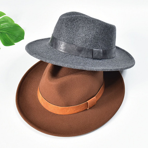 Top Hat Wholesale Wool Felt Plain Fedora hats Unisex Ribbon Pattern Color Cloche Hat