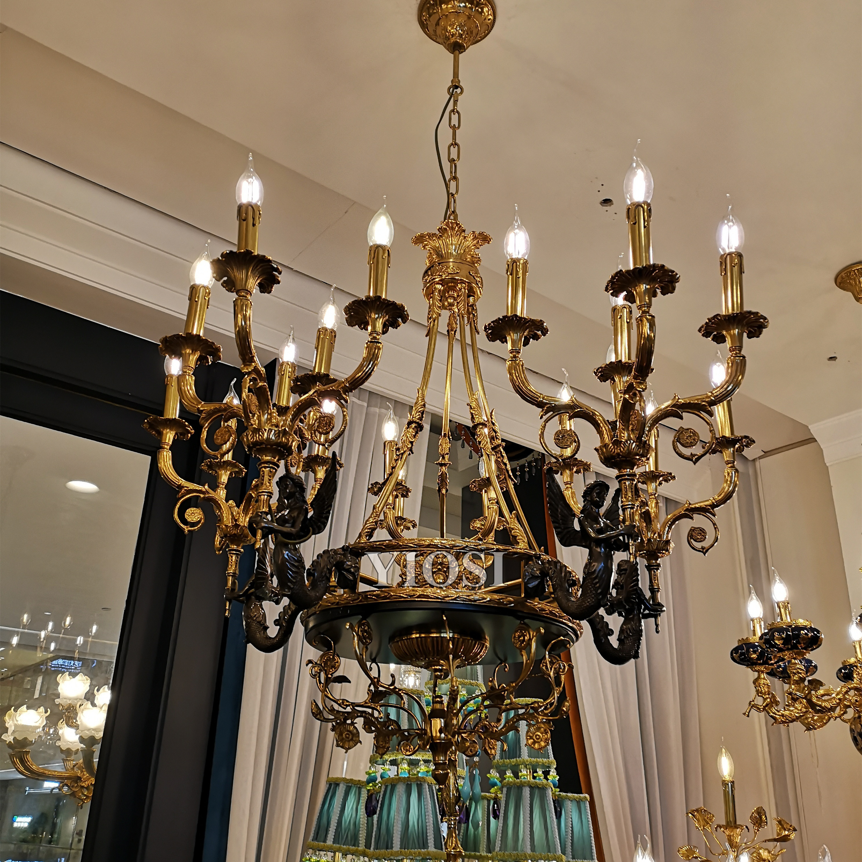 Luxurious Large Brass Color Crystal Chandelier Lamp Crystal Lustre Light Fixture 20 Arms Hotel Lamp