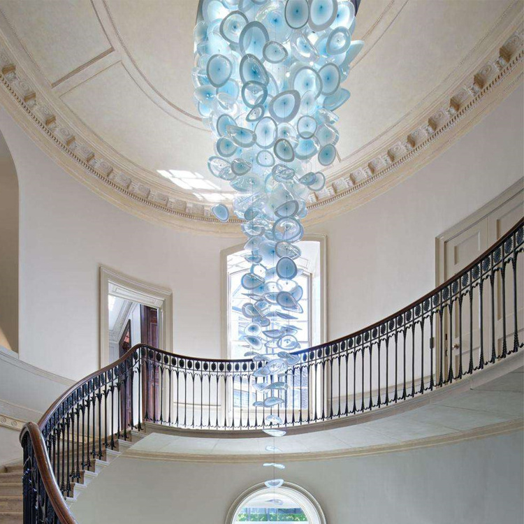 Indoor Ceiling Blue Lotus Leaf Decoration Staircase Project Modern Led Chandelier 5-Year Maintenance