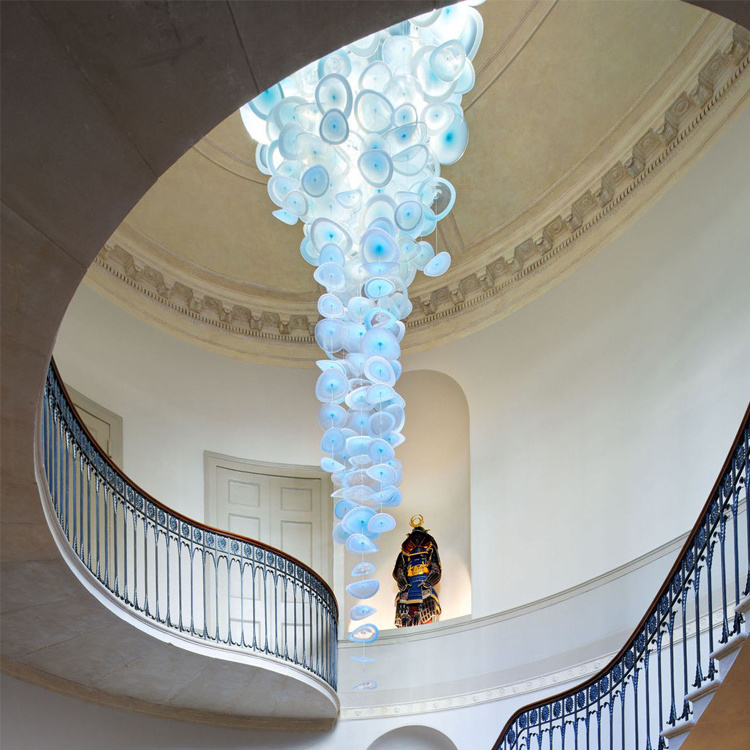 Indoor Ceiling Blue Lotus Leaf Decoration Staircase Project Modern Led Chandelier 5-Year Maintenance