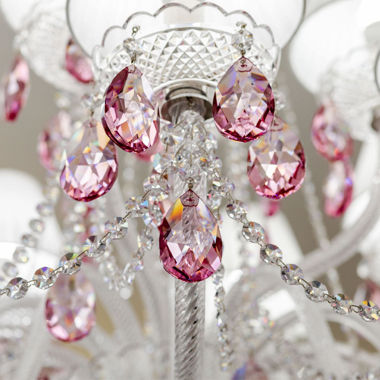 Modern Nordic Style Pink Crystal Chandelier Living Room Hotel Lobby Bar Ceiling Hanging Decoration Atmosphere pendant light