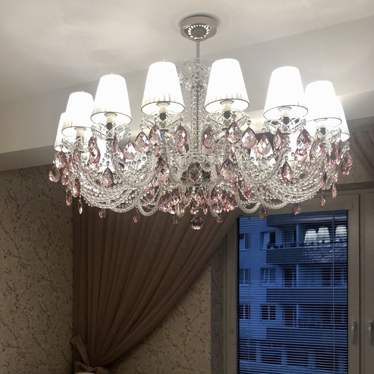 Modern Nordic Style Pink Crystal Chandelier Living Room Hotel Lobby Bar Ceiling Hanging Decoration Atmosphere pendant light