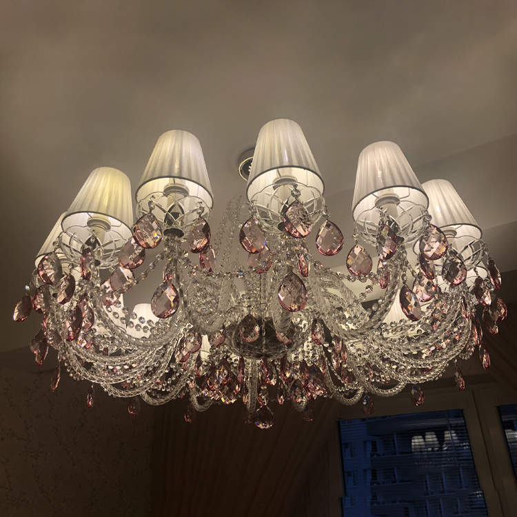 Modern Nordic Style Pink Crystal Chandelier Living Room Hotel Lobby Bar Ceiling Hanging Decoration Atmosphere pendant light