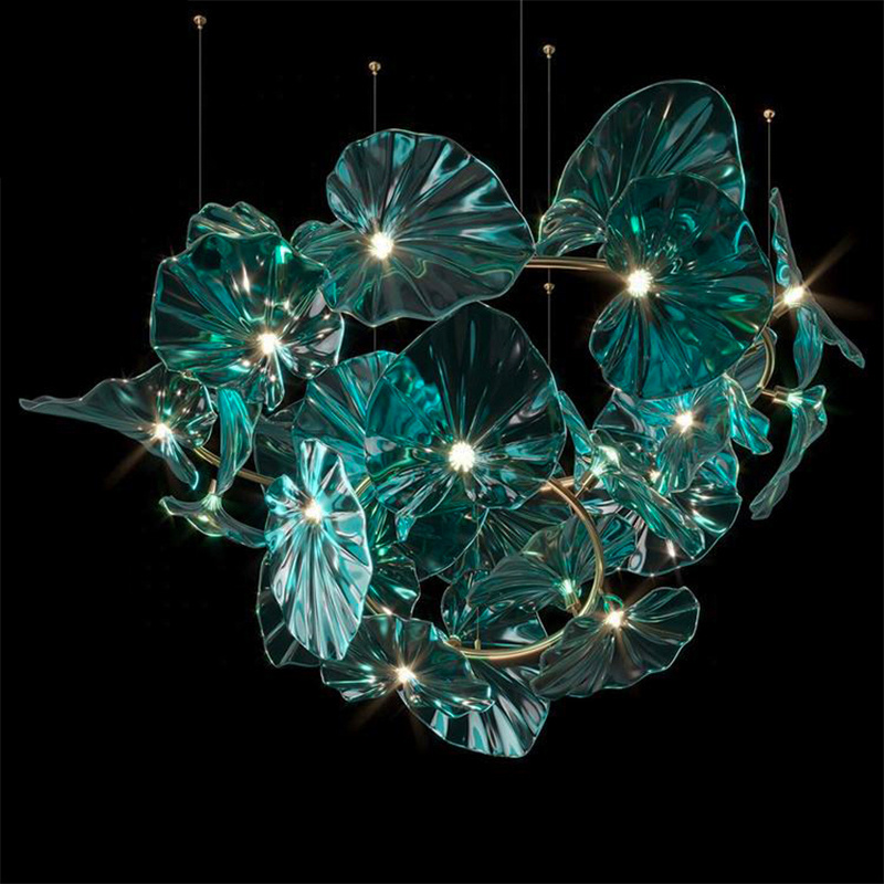 Green Glass Leaves Art Pendant Lights For Island Hotel Restaurant Chandeliers Led Hanging Ceiling Lamp