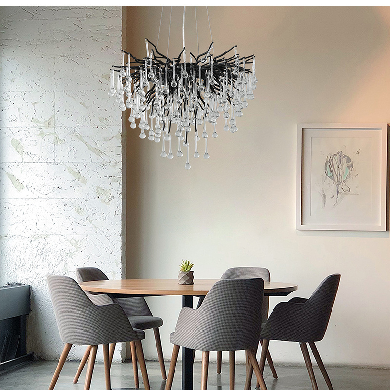 Round Tree Twig Branch Modern Farmhouse Accent Dining Table Living Room  Crystal Chandelier Pendant Lighting Fixture