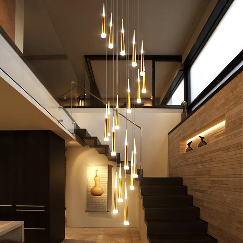 Modern Design Indoor Decoration Stairs  Villa Hall Store Rotating Staircase Hallway Luxury Crystal Led Chandelier Pendant Light