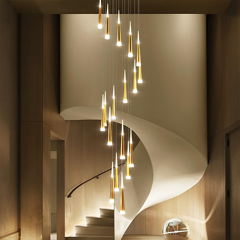 Modern Design Indoor Decoration Stairs  Villa Hall Store Rotating Staircase Hallway Luxury Crystal Led Chandelier Pendant Light