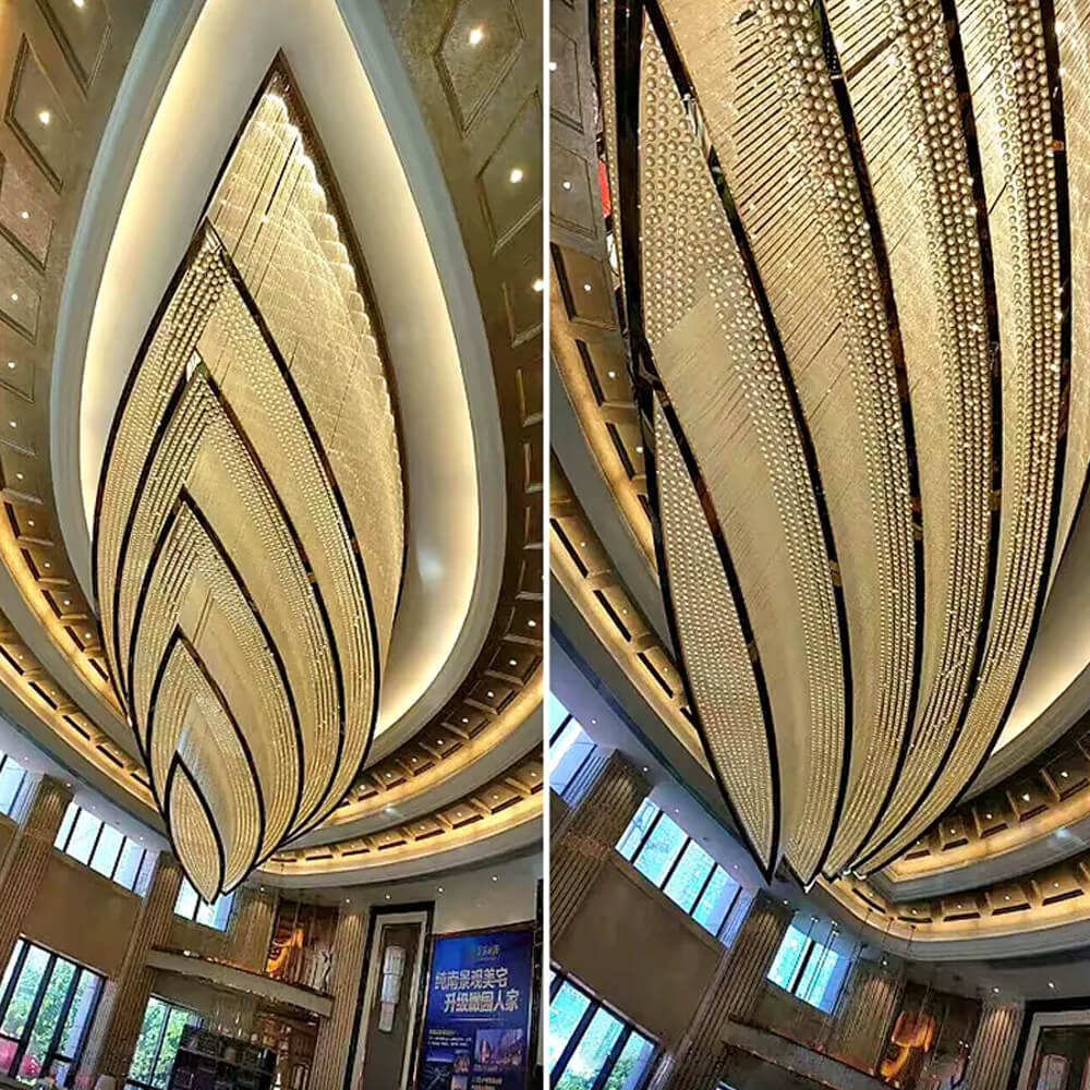 Custom Hotel Ballroom Project Large Flush Mount Ceiling Light Modern Style Decoration Luxury Big Crystal Chandelier