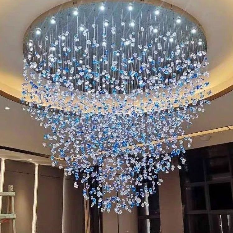 OEM/ODM Hotel lobby project round chandelier restaurant banquet hall art living room creative full sky star stone pendant lamp