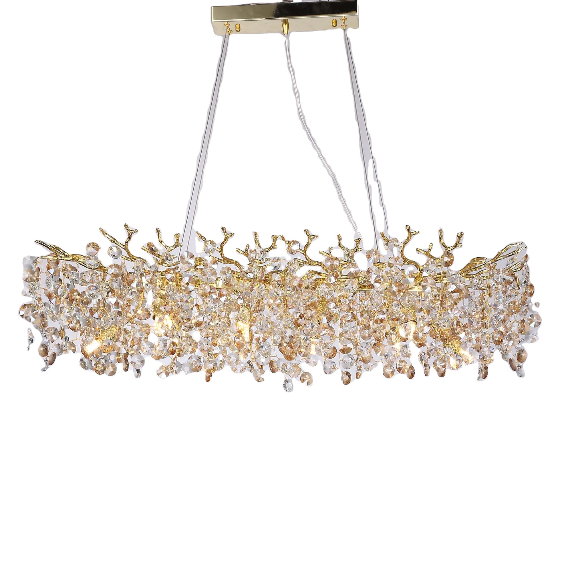 Deluxe Gold Decorative Design Branches Chandelier Villa Bedroom Lighting 1500Mm 1800Mm Suspended Led Linear Pendant Light