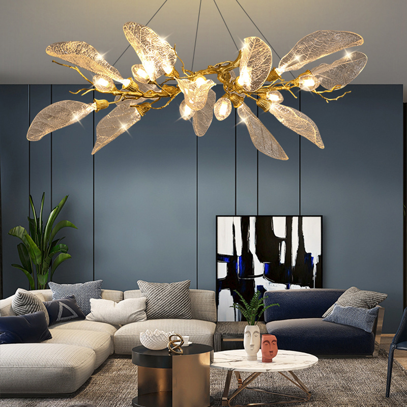 Creative Design Hanging Lamp Acrylic Crystal Leaf Pendant Light For Living Room Dinning Branch Chandelier