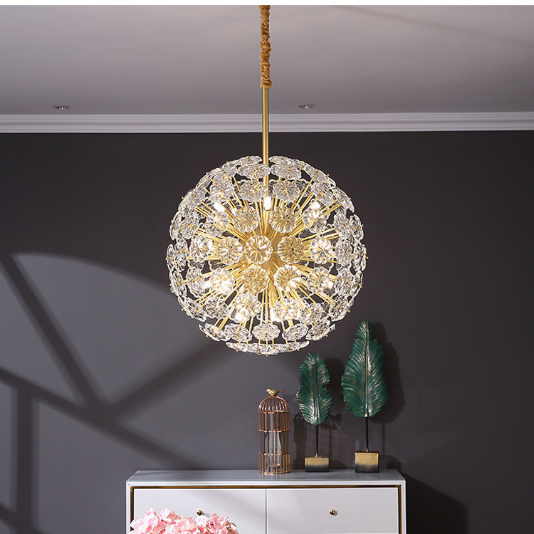 Gold Modern Chandelier, Sputnik Chandelier with Crystal Flowers, Contemporary Dandelion Pendant Light Fixture