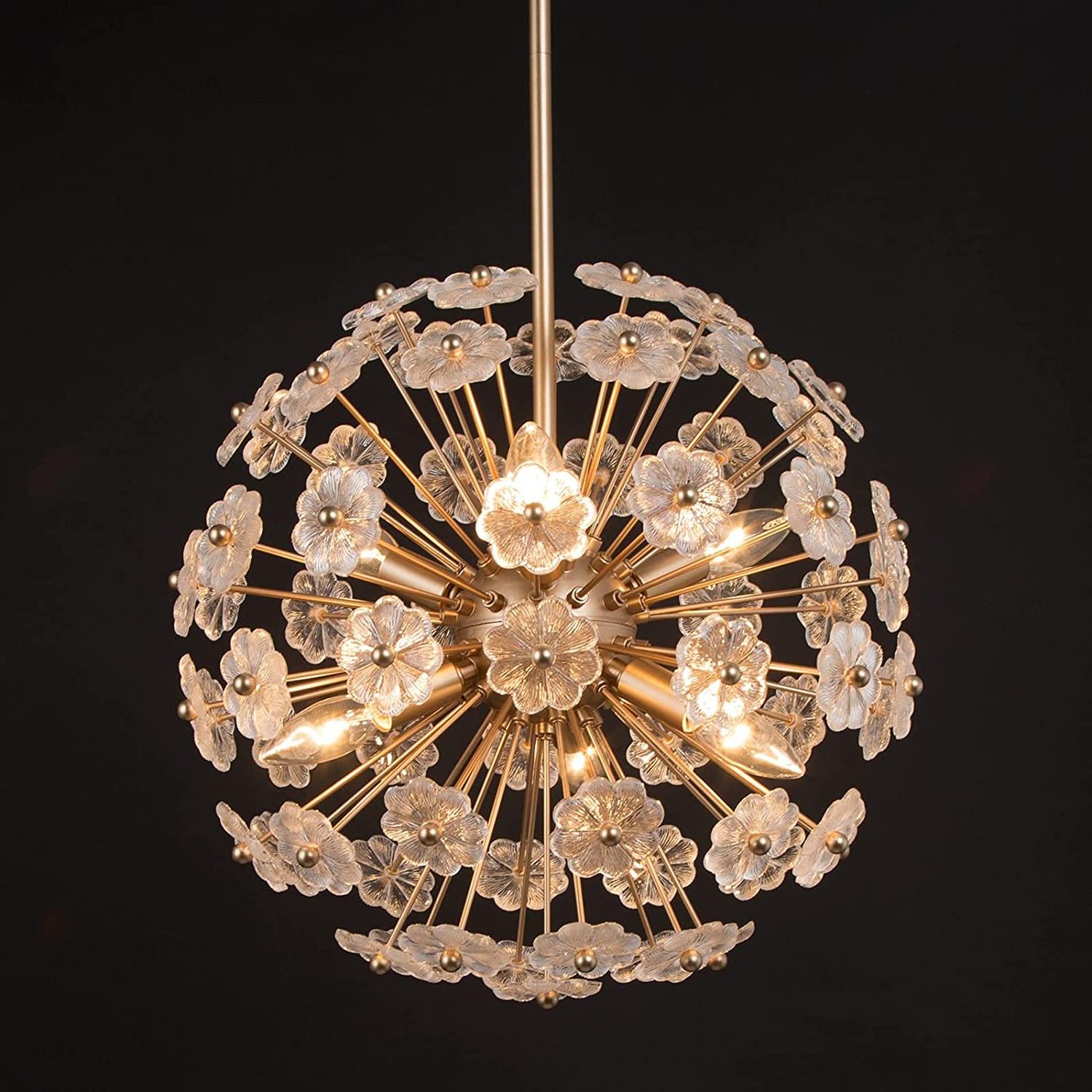 Gold Modern Chandelier, Sputnik Chandelier with Crystal Flowers, Contemporary Dandelion Pendant Light Fixture