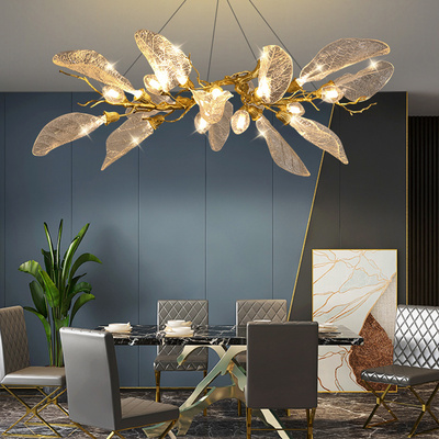 Creative Design Hanging Lamp Acrylic Crystal Leaf Pendant Light For Living Room Dinning Branch Chandelier