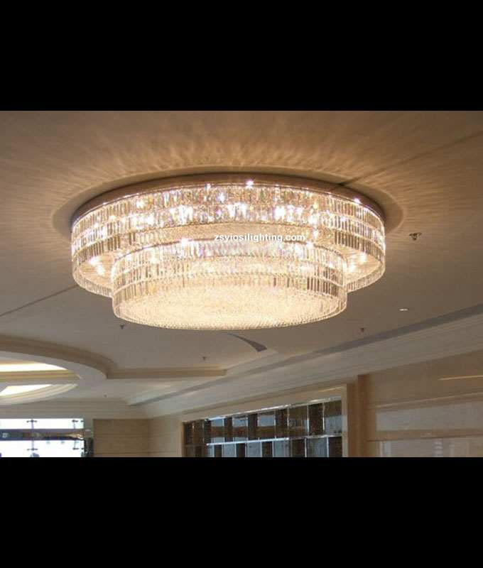 Round luxury crystal flush mount ceiling modern chandelier for Lobby room