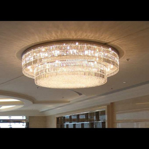 Round luxury crystal flush mount ceiling modern chandelier for Lobby room