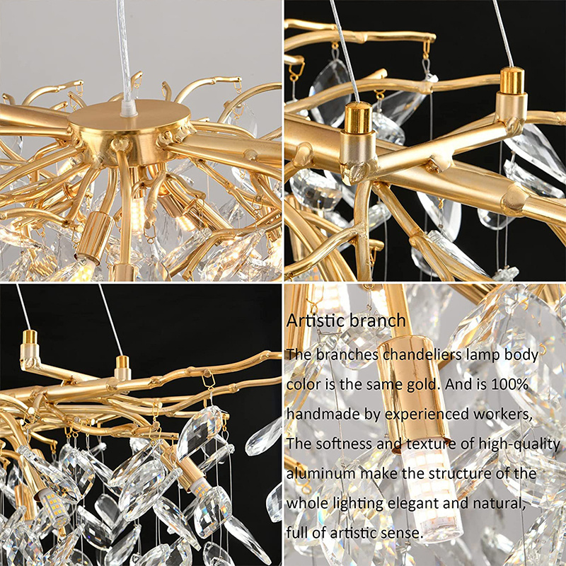 Custom Made Tree Branches Chandelier Luxury Home Decoration Living Room K9 Crystal Lobby Modern Led Crystal Pendent Light Lampe