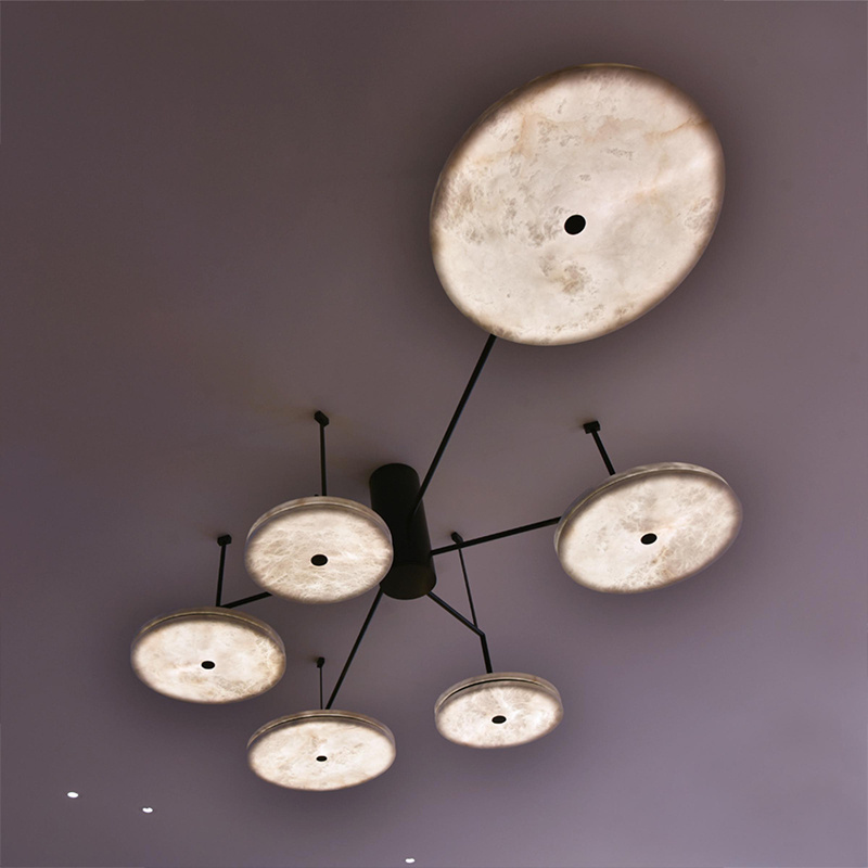 Design Style Metal Indoor Hotel Decorative Contemporary Glossy Luxury Alabaster Chandelier Pendant Lights