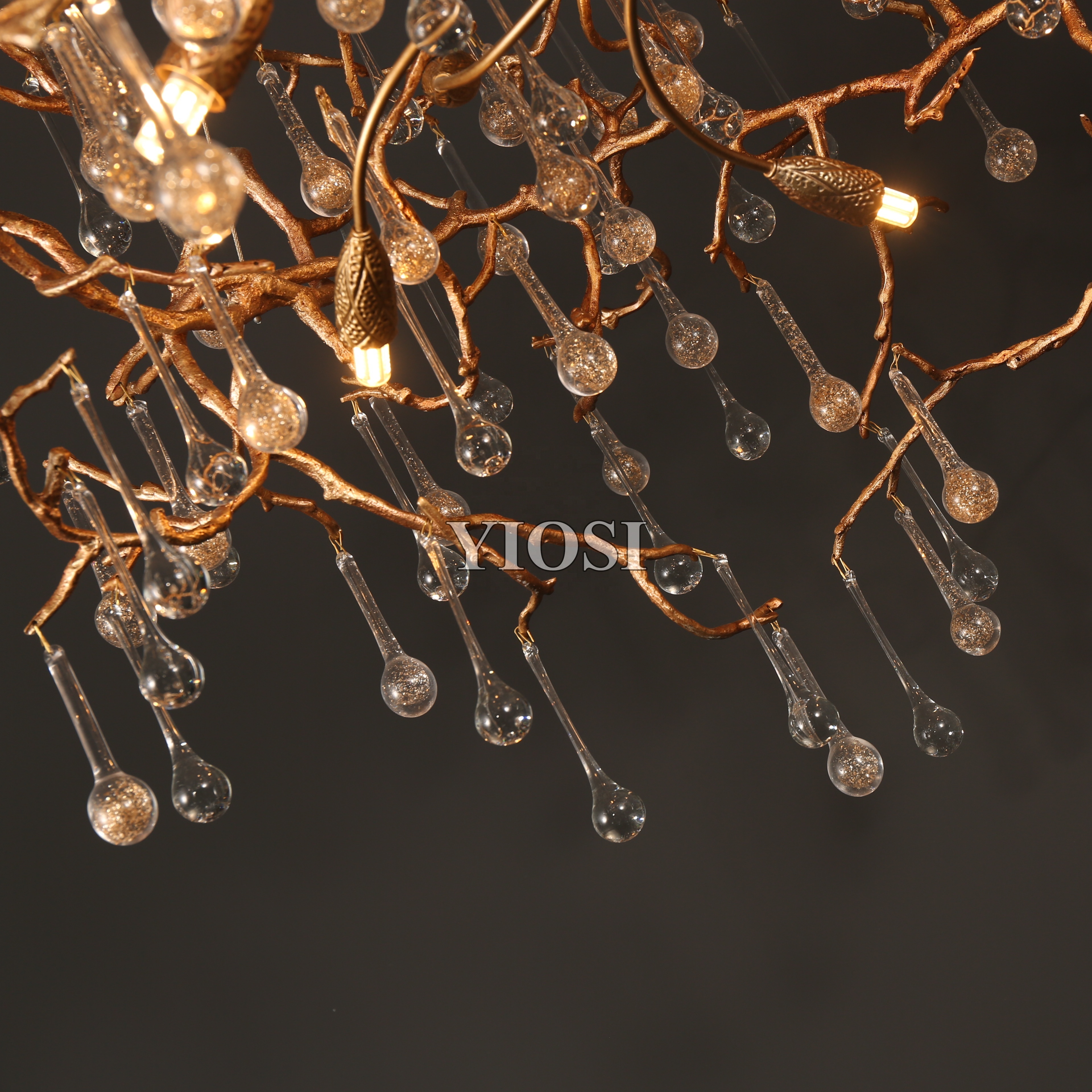 Indoor branch chandelier small water drop branch light gold powder drop branch chandelier