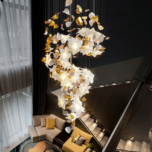 Elegant Design Indoor Decoration Custom Ceramic Flower Modleling Villa Staircase Wedding Led Chandelier Pendant Light