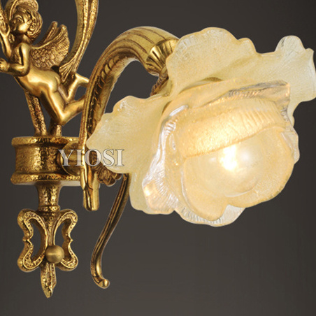 European retro antique brass flower hotel living room stair corridor wall bracket light lamp plug in