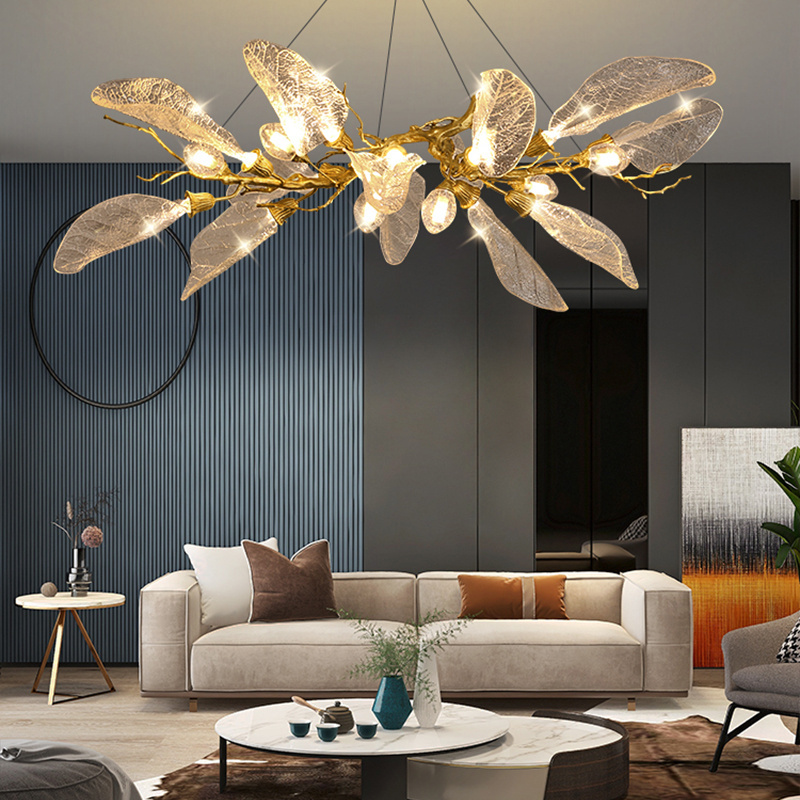 Creative Design Hanging Lamp Acrylic Crystal Leaf Pendant Light For Living Room Dinning Branch Chandelier