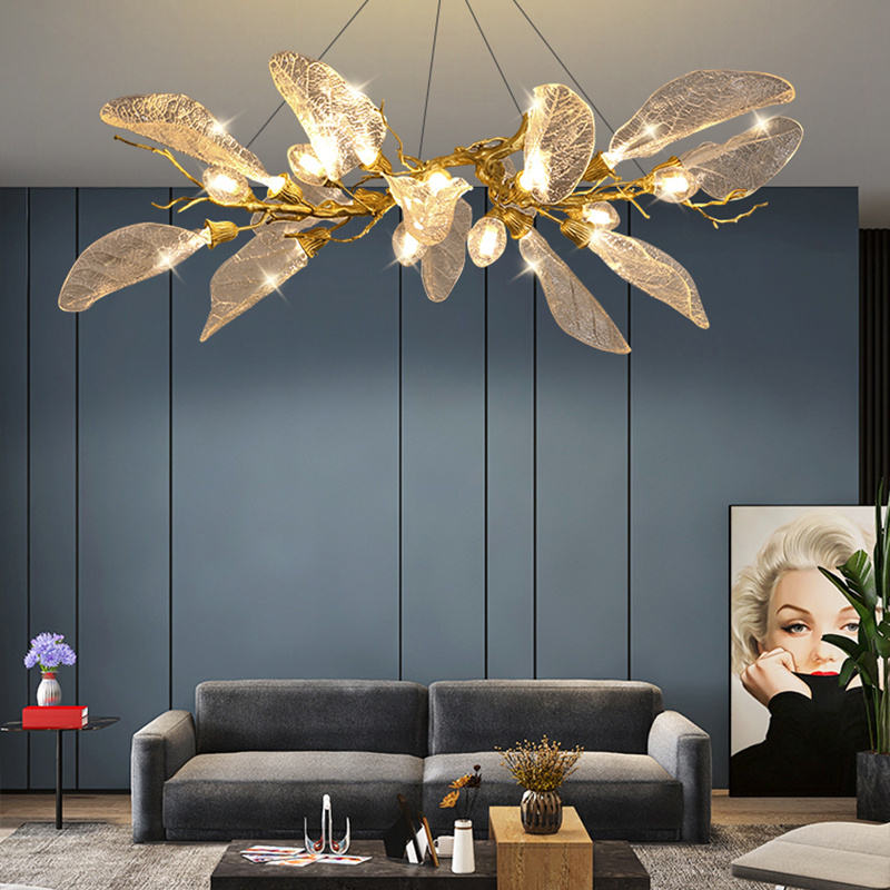 Creative Design Hanging Lamp Acrylic Crystal Leaf Pendant Light For Living Room Dinning Branch Chandelier