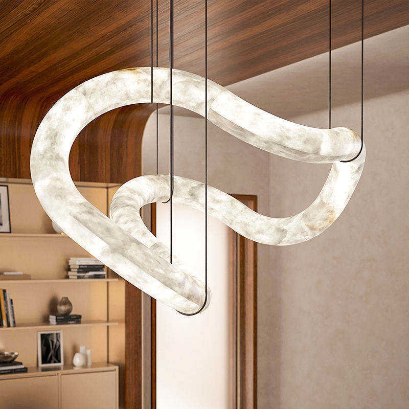 Nordic Style Minimalist Suspension Linear Alabaster chandelier French Lighting chandelier Natural Stone Pendant Light