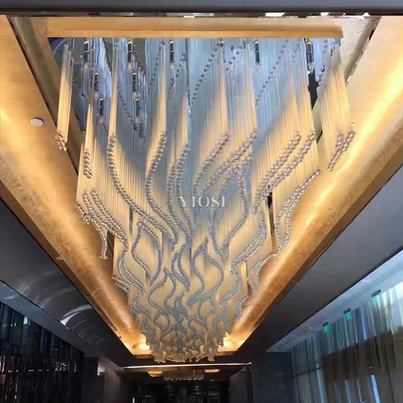 Modern Banquet Hall Hotel Lobby Clubhouse Club Engineering Lights Luxury Stainless Steel K9 Crystal Chandelier