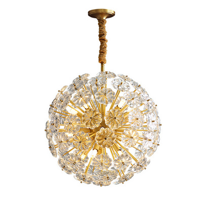 Gold Modern Chandelier, Sputnik Chandelier with Crystal Flowers, Contemporary Dandelion Pendant Light Fixture