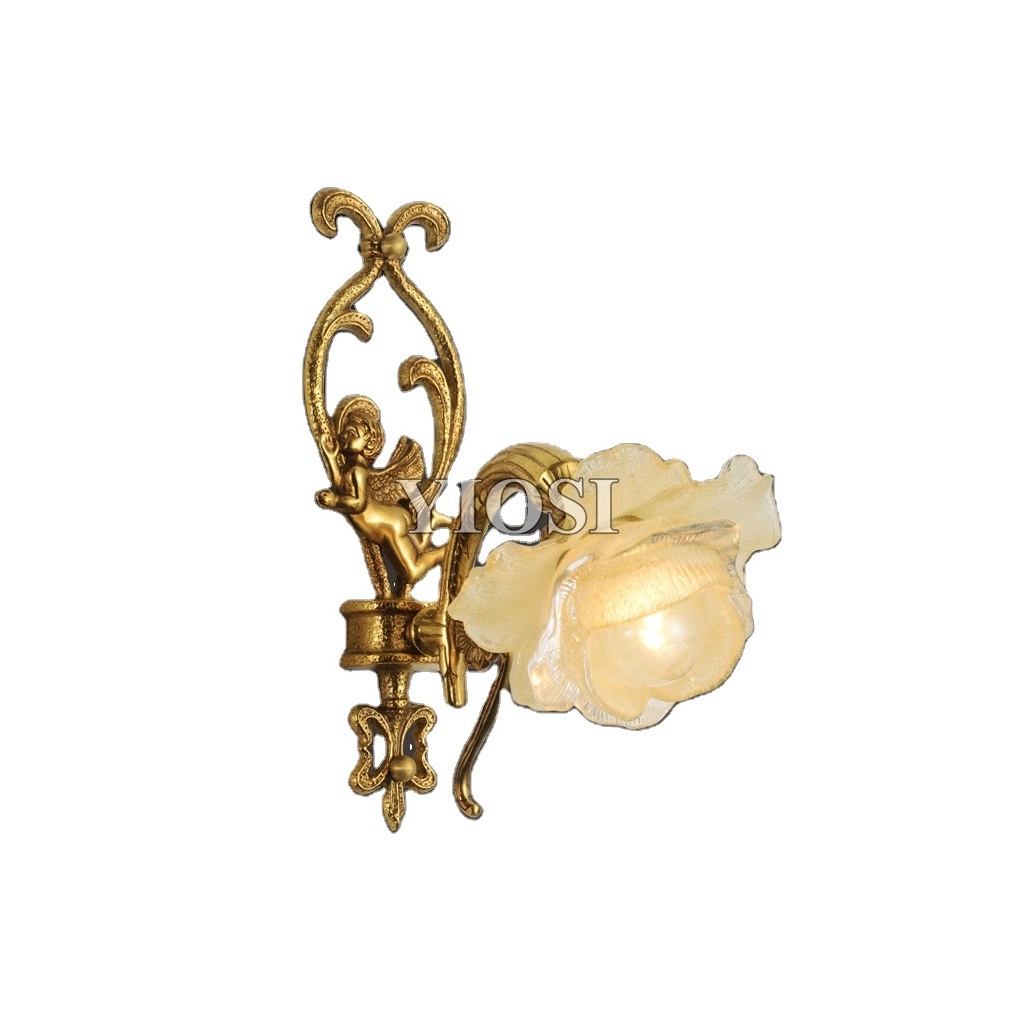 European retro antique brass flower hotel living room stair corridor wall bracket light lamp plug in