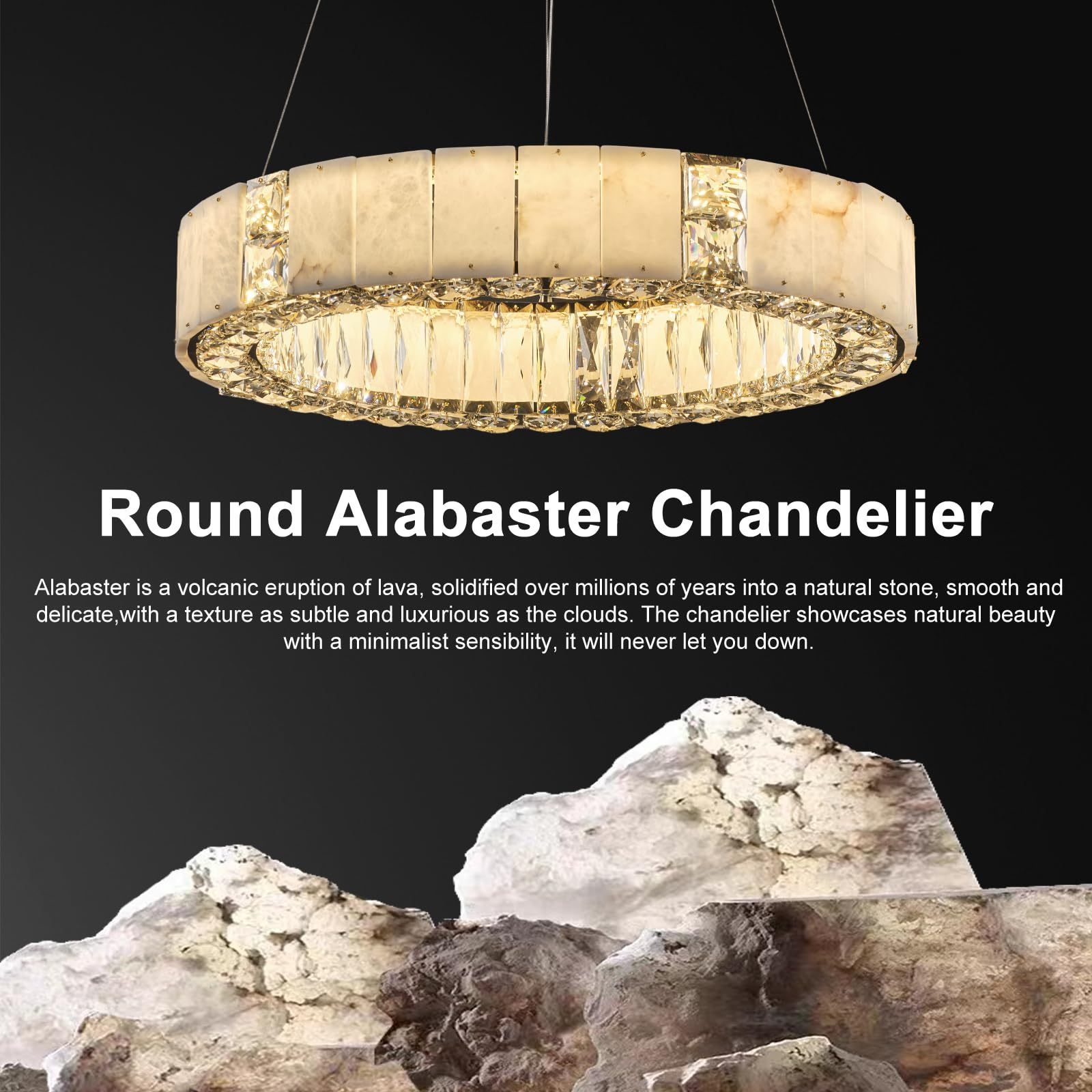 Natural Alabaster Chandeliers D23.6 Round Crystal Dining Room Small Chandelier Light Kitchen Living Room Foyer Entryway Hallway