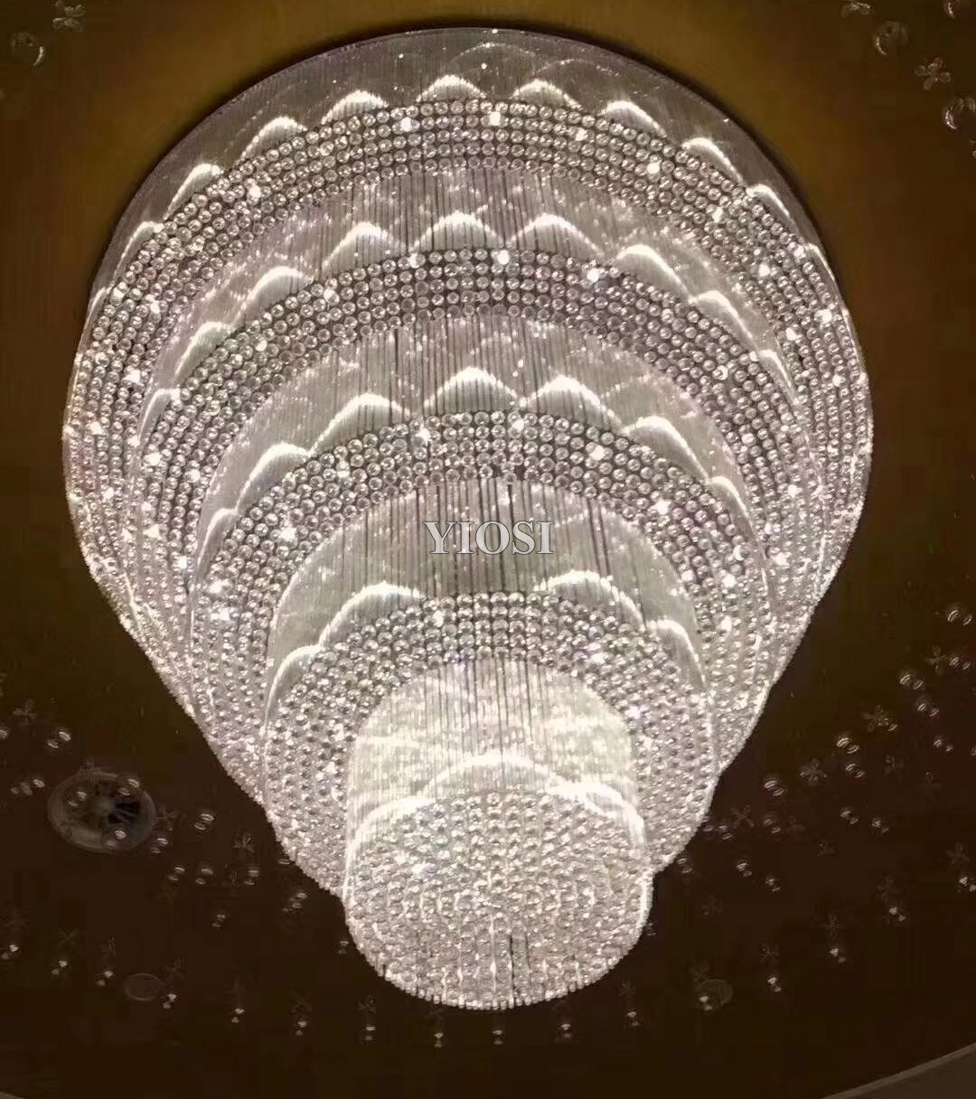 Round luxury crystal flush mount ceiling modern chandelier for Lobby room