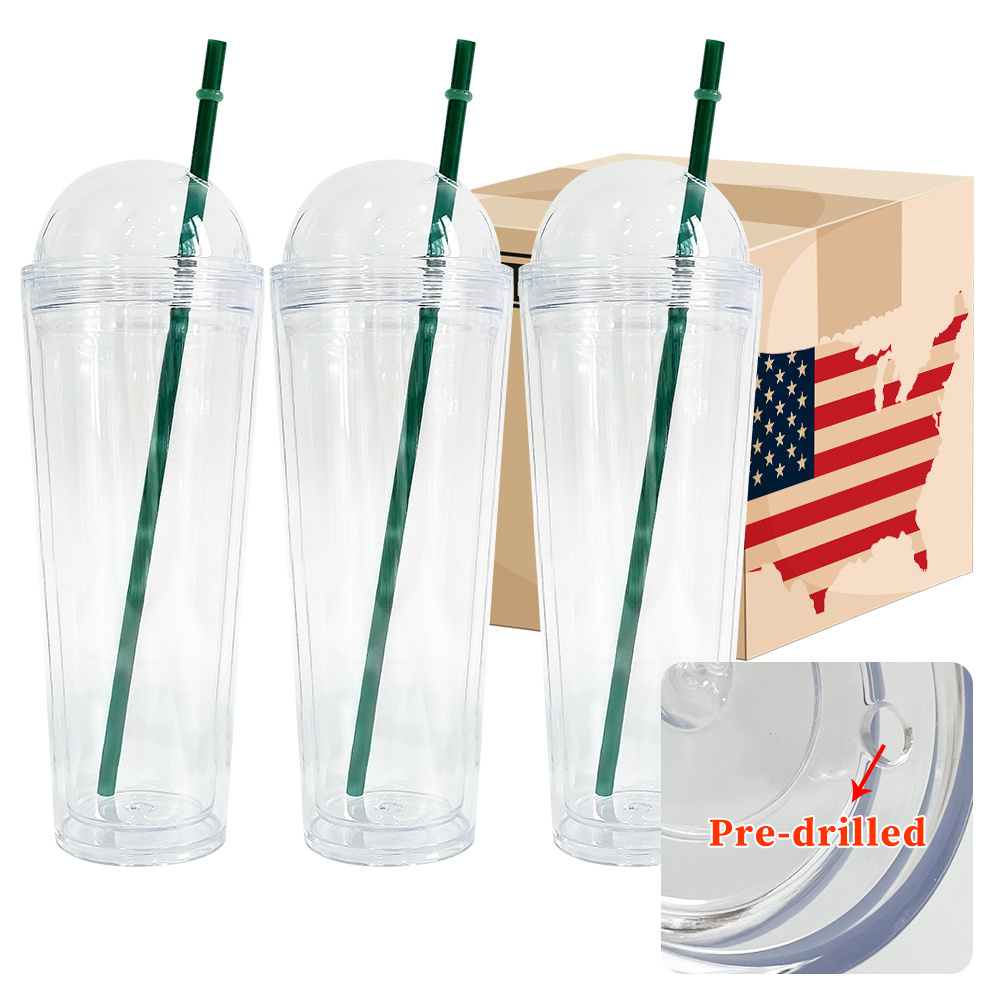 manufacturer wholesale gift 24oz Reusable Transparent Cups dome lid snow globe tumbler Cold Drink Tumbler With Straw