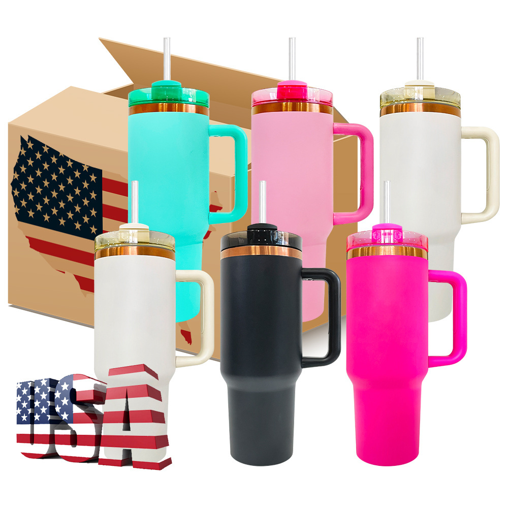 USA warehouse powder coated vacuum insulated stainless steel gold H2.0 copper plated 40oz tumbler for sunflower laser engraving