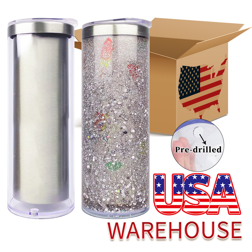 DIY glitter snow globe 20oz white blank sublimation stainless steel USA warehouse storyboard straight tumbler for custom gift