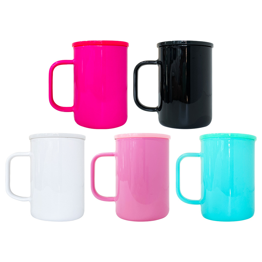 USA warehouse solid macaron colored 17oz camper glass coffee mugs with plastic pp lids for sublimation & vinyl UV DTF wra