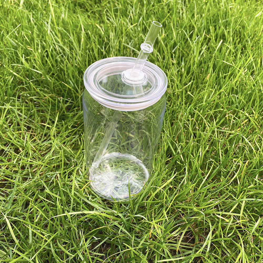 In stock plastic acrylic 16oz reusable beer can 16oz acrylic plastic can clear transparent tumbler cup with lid and straw