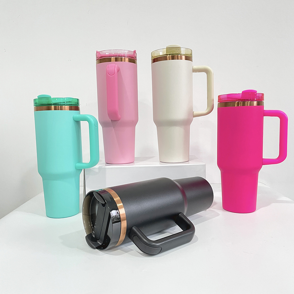 USA warehouse powder coated vacuum insulated stainless steel gold H2.0 copper plated 40oz tumbler for sunflower laser engraving