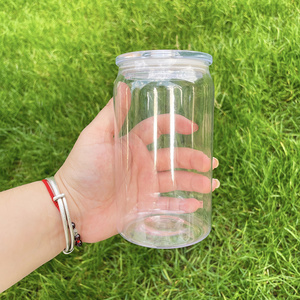 Recyclable Unbreakable clear transparent 16oz plastic acrylic soda beer can drinking tumblers with pp lid and straw for UV DTF w